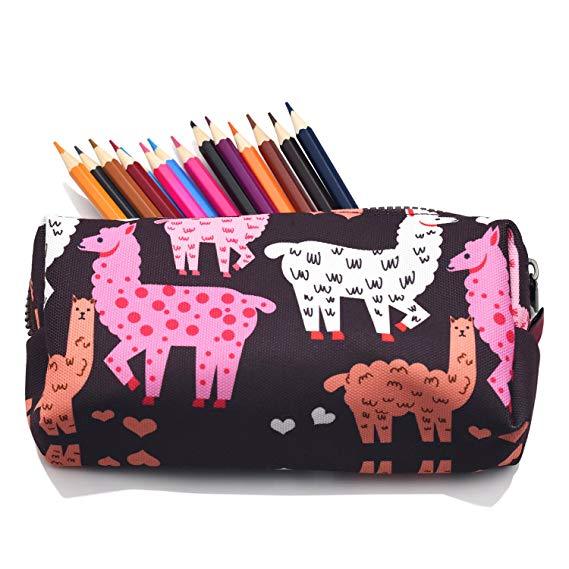 Llama Pencil Case Students Large Capacity Canvas Pen Bag Pouch Stationary Case Makeup Cosmetic Bag