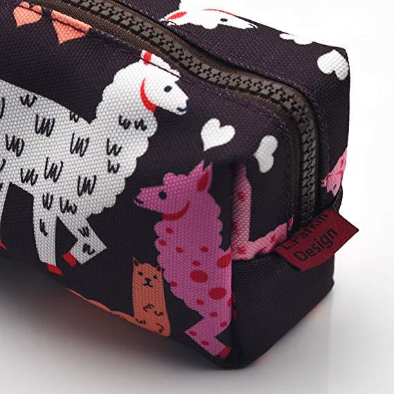 Llama Pencil Case Students Large Capacity Canvas Pen Bag Pouch Stationary Case Makeup Cosmetic Bag