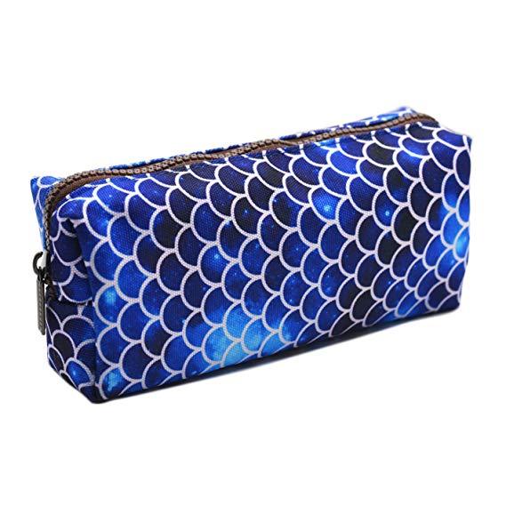 LParkin Mermaid Students Super Large Capacity Canvas Pencil Case Pen Bag Pouch Stationary Case Makeup Cosmetic Bag