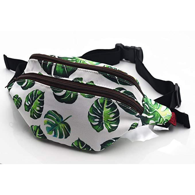 Tropical Leaves Gift Bags Fanny Pack Hip Waist Canvas Bum Belt Hip Pouch Bags