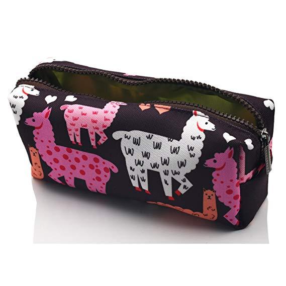 Llama Pencil Case Students Large Capacity Canvas Pen Bag Pouch Stationary Case Makeup Cosmetic Bag