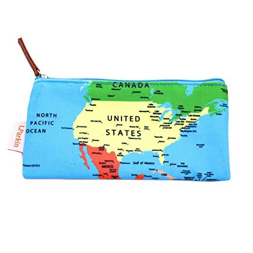 World Map Pencil Case Students Capacity Canvas Pencil Case Pen Bag Pouch