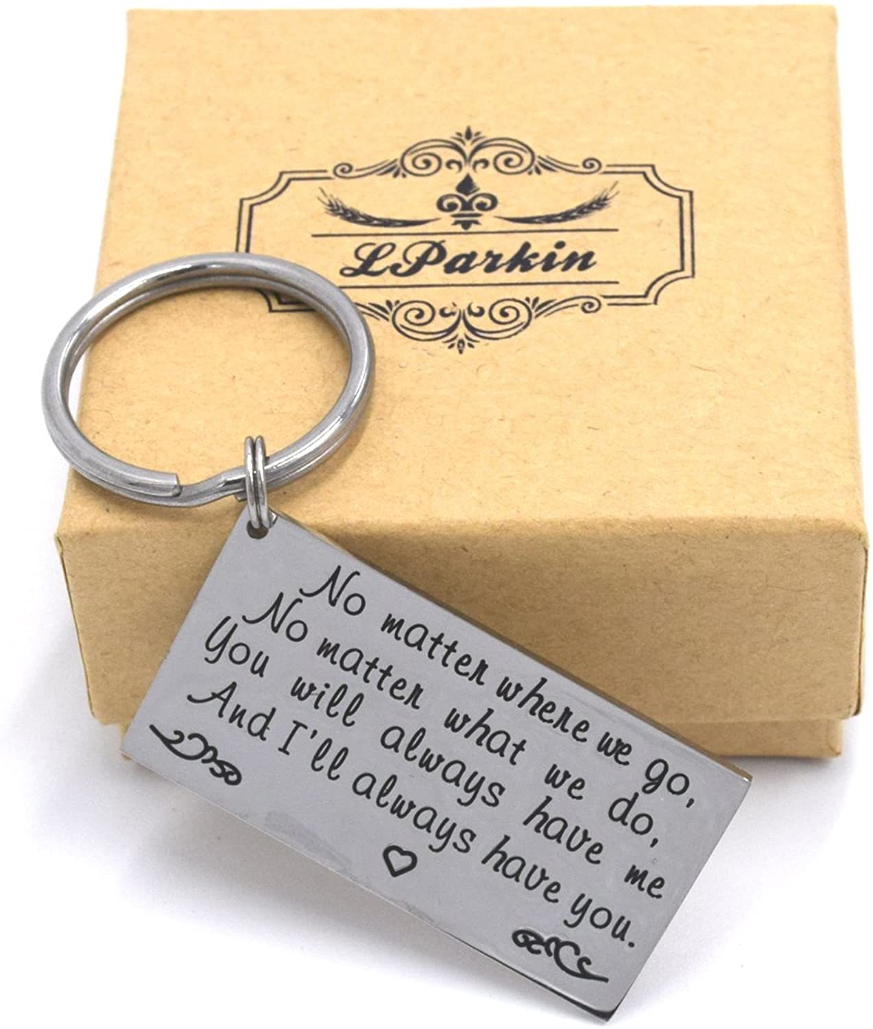 LParkin Long Distance Friendship Gift Keychain Stainless Steel - No Matter Where We Go...