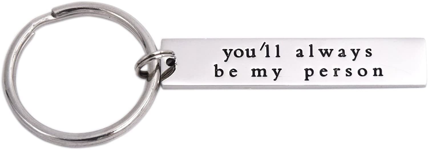 LParkin You’ll Always Be My Person You're My Person Stainless Steel Rectangle Keychain Keyring Best Friend Boyfriend Girlfriend