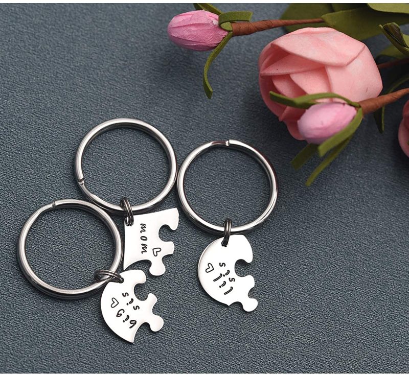 LParkin Mother Daughter Keychain Gifts Jewelry Mom Big Sis Little Sis Keychain Sisters Gift Stainless Steel Sisters Mom Keyrings