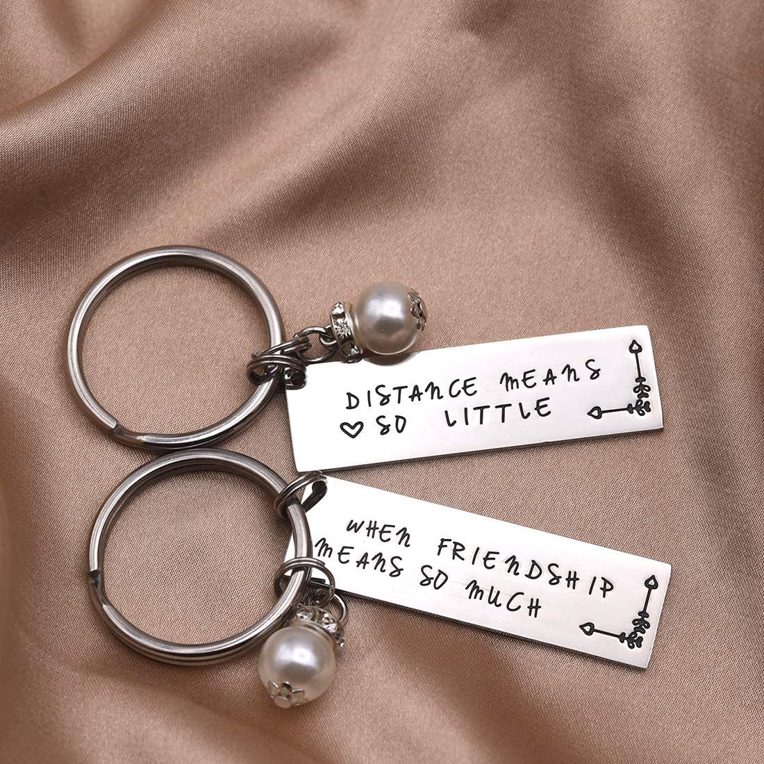 LParkin Long Distance Friendship Gifts Distance Means So Little When Friendship Means So Much Keychain Set Long Distance Best Friend Keychain Set of 2