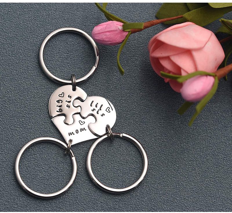 LParkin Mother Daughter Keychain Gifts Jewelry Mom Big Sis Little Sis Keychain Sisters Gift Stainless Steel Sisters Mom Keyrings