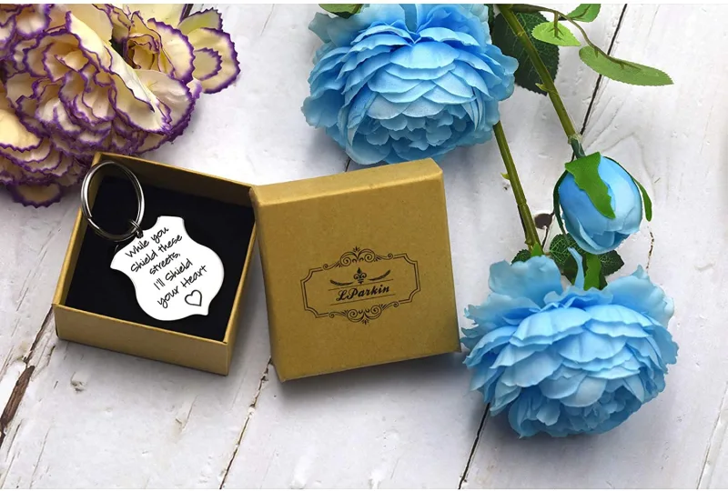LParkin Police Officer Gift Sheriff Gifts When You Shield These Streets I Will Shield Your Heart/I Am Always with You Come Home Safe to Me Keychain