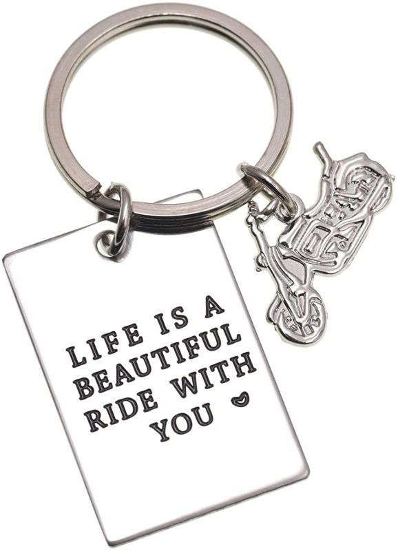 LParkin Motorcycle Keychain - Life is A Beautiful Ride with You Father Birthday Gift-Gift for Dad