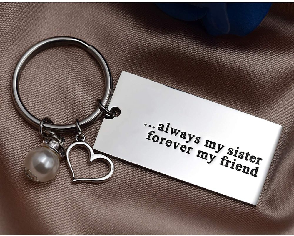 LParkin Sister Gifts from Sister Always My Sister Forever My Friend Keychain Jewelry Pearl Heart Bestfriend Gifts for Sister from Brother