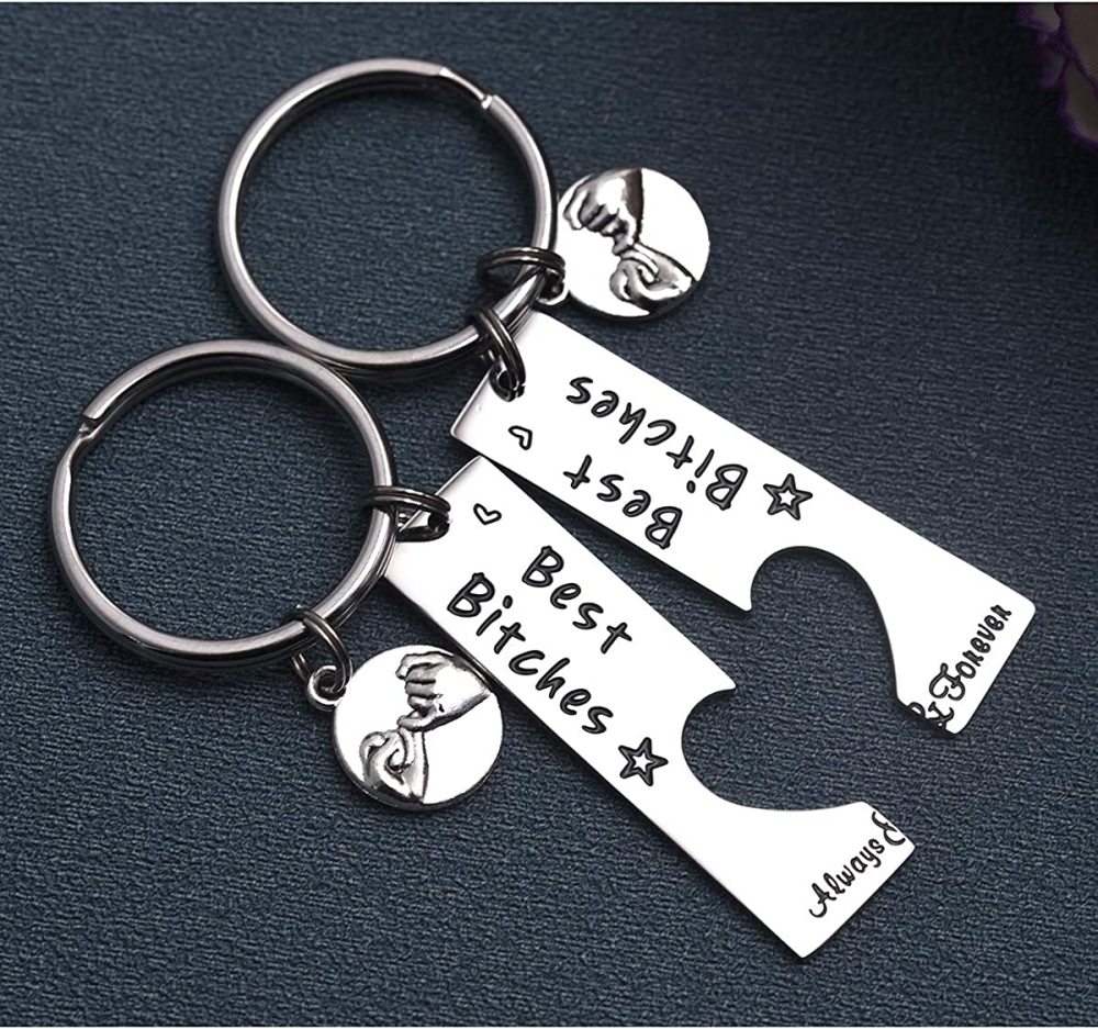 LParkin Best Friend Keychain Set of 2 Best Bitches for Life BFF Sister Gift Bestie Gifts Christams Birthday Maid of Honor Gift Bitches Love Forever Ke