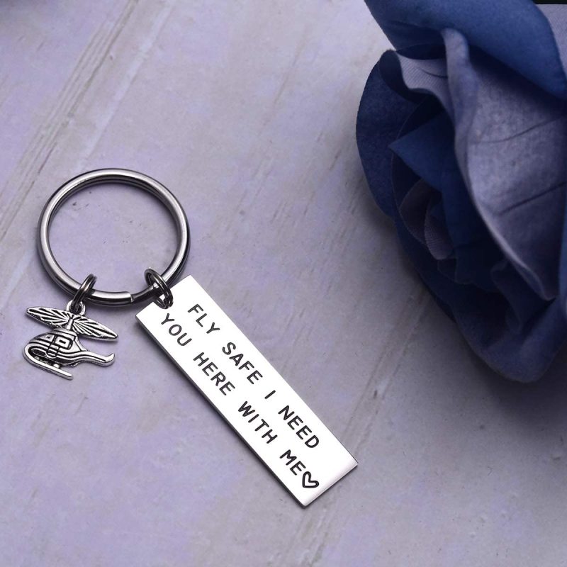 LParkin Fly Safe I Need You Here with Me Fly Safe I Love You Keychains Helicopter Flight Attendant Flight School Graduation Pilot Travel Gifts Stainle