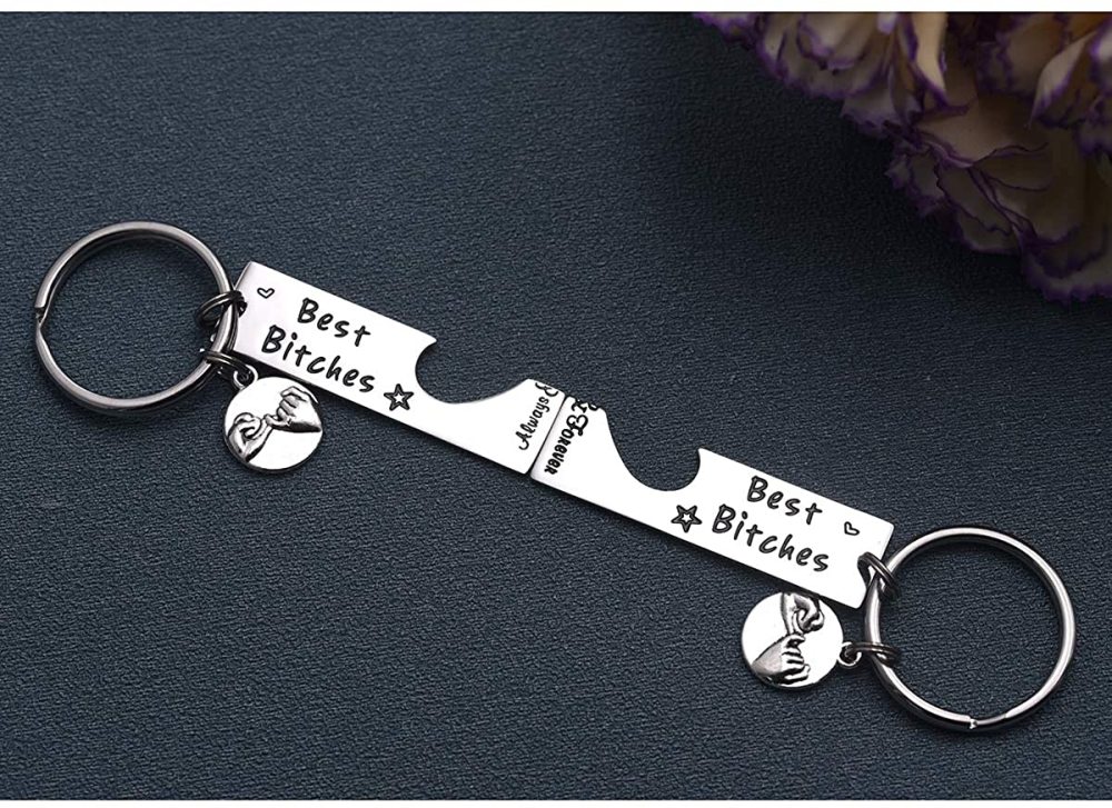 LParkin Best Friend Keychain Set of 2 Best Bitches for Life BFF Sister Gift Bestie Gifts Christams Birthday Maid of Honor Gift Bitches Love Forever Ke
