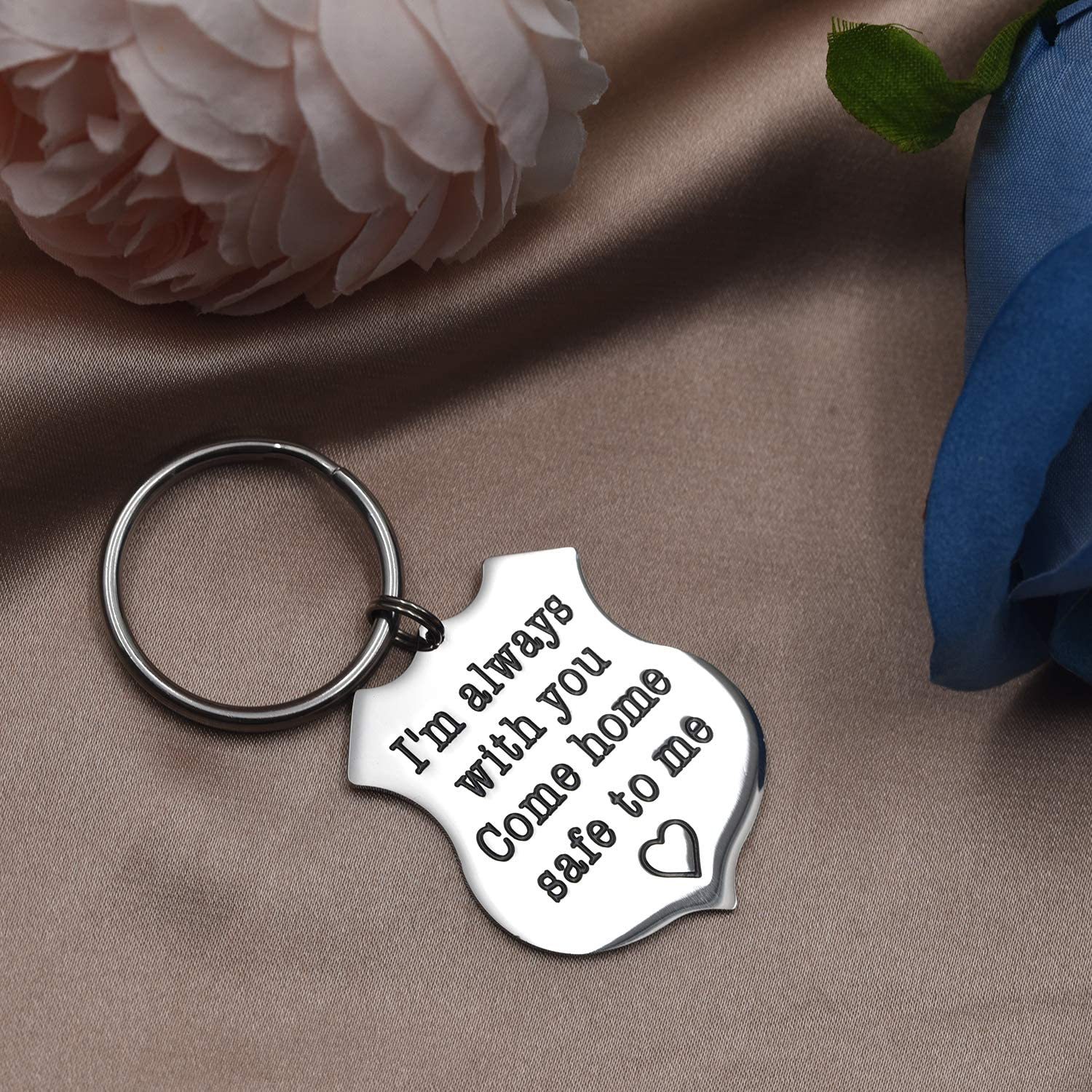 LParkin Police Officer Gift Sheriff Gifts When You Shield These Streets I Will Shield Your Heart/I Am Always with You Come Home Safe to Me Keychain