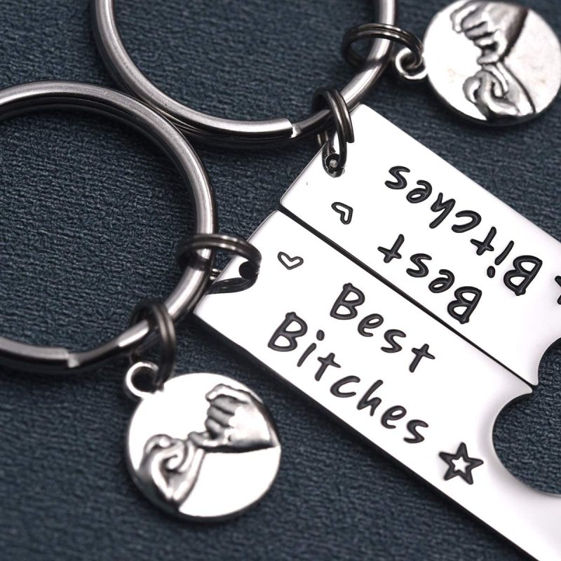 LParkin Best Friend Keychain Set of 2 Best Bitches for Life BFF Sister Gift Bestie Gifts Christams Birthday Maid of Honor Gift Bitches Love Forever Ke