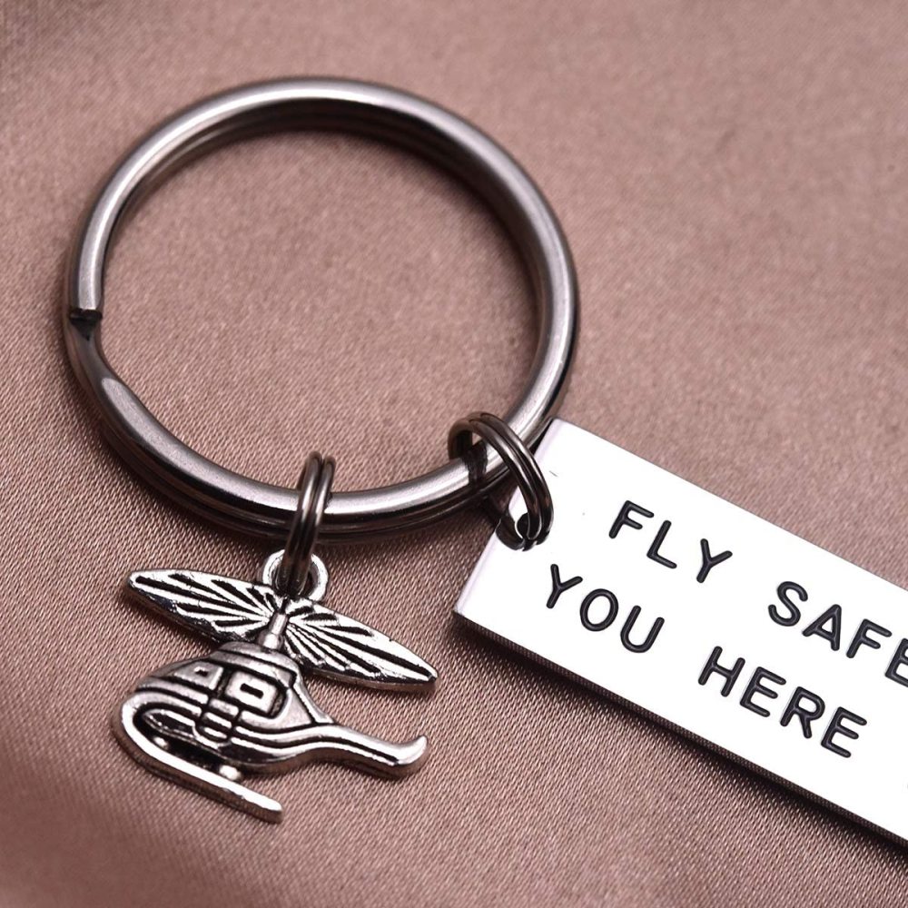 LParkin Fly Safe I Need You Here with Me Fly Safe I Love You Keychains Helicopter Flight Attendant Flight School Graduation Pilot Travel Gifts Stainle