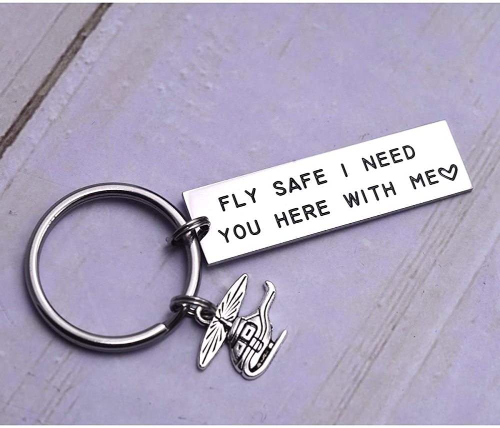 LParkin Fly Safe I Need You Here with Me Fly Safe I Love You Keychains Helicopter Flight Attendant Flight School Graduation Pilot Travel Gifts Stainle