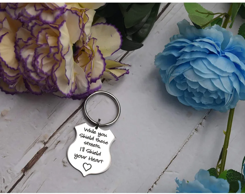LParkin Police Officer Gift Sheriff Gifts When You Shield These Streets I Will Shield Your Heart/I Am Always with You Come Home Safe to Me Keychain