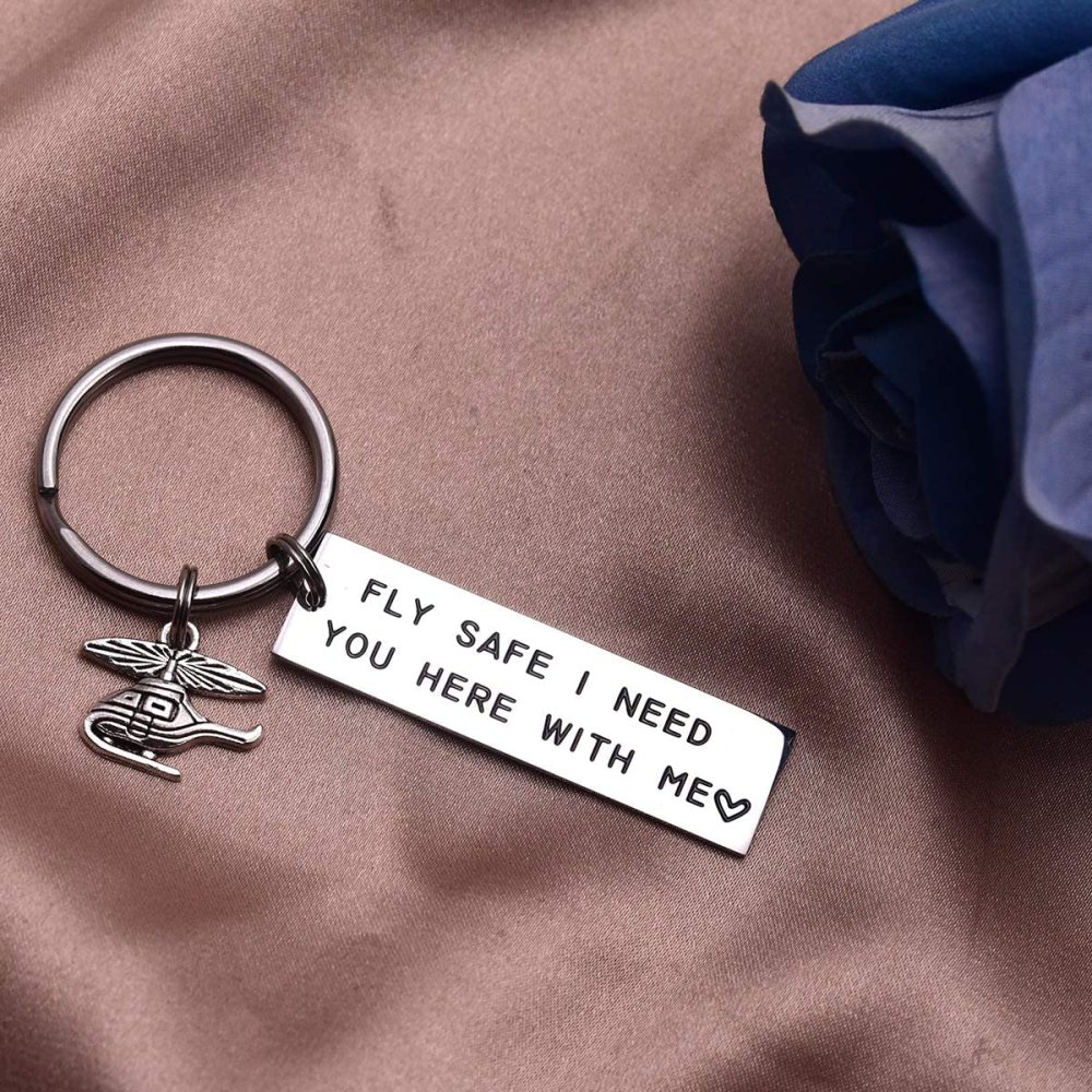 LParkin Fly Safe I Need You Here with Me Fly Safe I Love You Keychains Helicopter Flight Attendant Flight School Graduation Pilot Travel Gifts Stainle