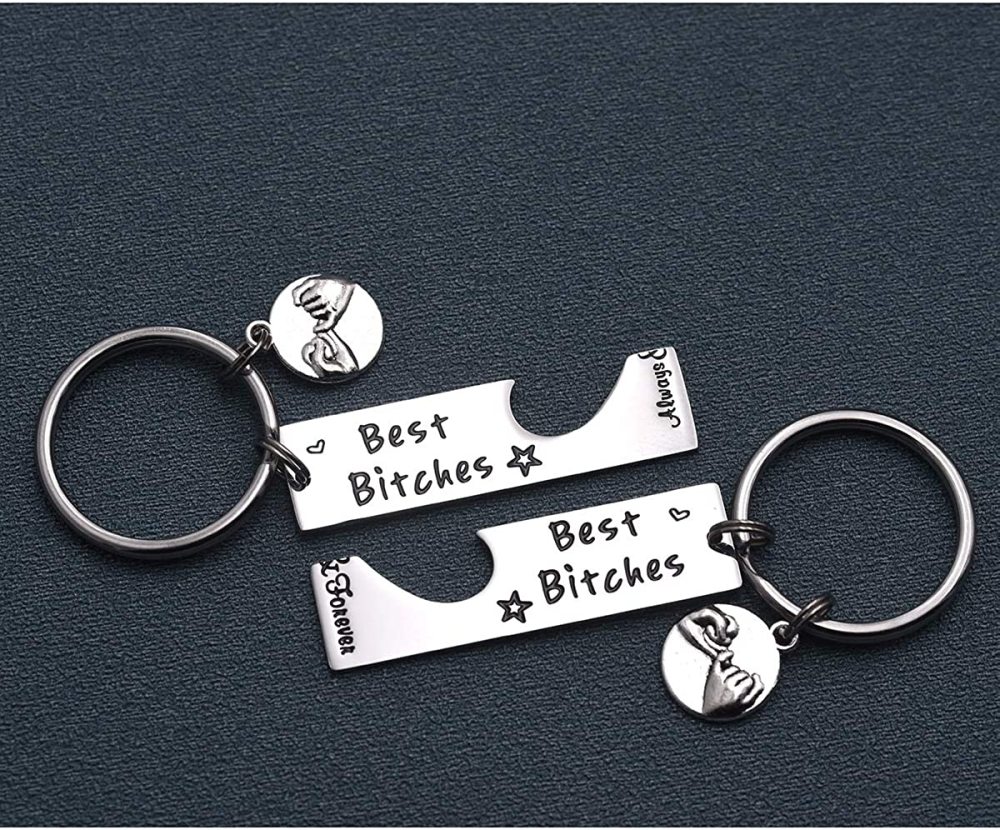 LParkin Best Friend Keychain Set of 2 Best Bitches for Life BFF Sister Gift Bestie Gifts Christams Birthday Maid of Honor Gift Bitches Love Forever Ke