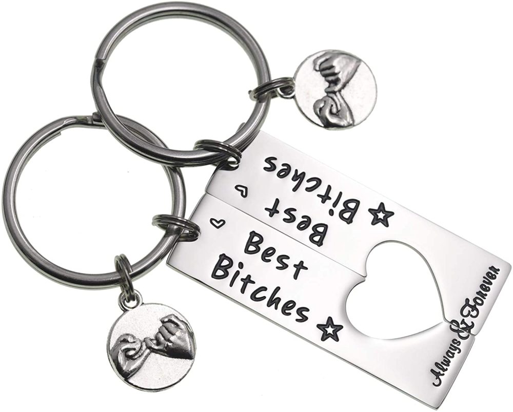 LParkin Best Friend Keychain Set of 2 Best Bitches for Life BFF Sister Gift Bestie Gifts Christams Birthday Maid of Honor Gift Bitches Love Forever Ke