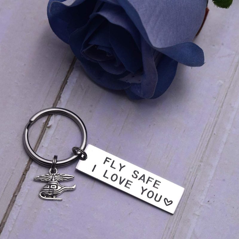 LParkin Fly Safe I Need You Here with Me Fly Safe I Love You Keychains Helicopter Flight Attendant Flight School Graduation Pilot Travel Gifts Stainle