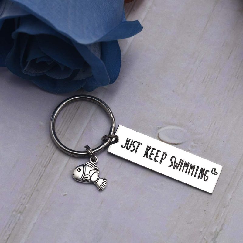 LParkin Keep Fucking Going Keychain Just Keep Swimming Key Chain Adult Encouragement Gift Best Friend Keep Going Key Ring