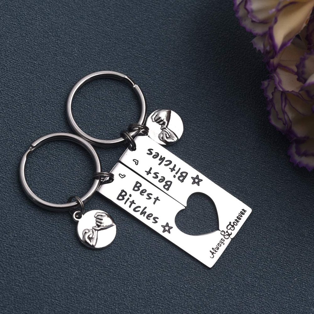 LParkin Best Friend Keychain Set of 2 Best Bitches for Life BFF Sister Gift Bestie Gifts Christams Birthday Maid of Honor Gift Bitches Love Forever Ke
