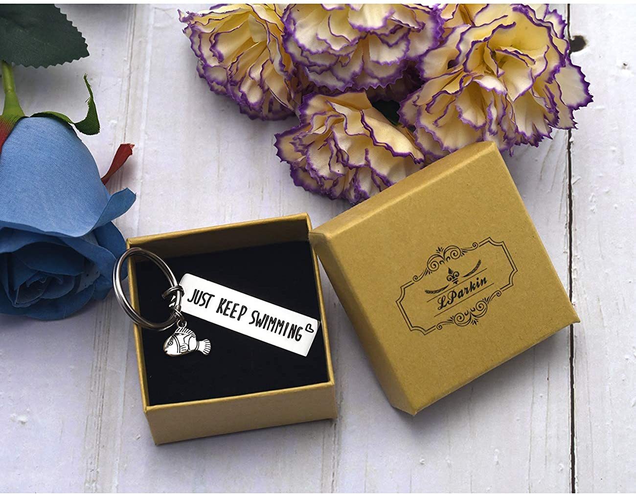 LParkin Keep Fucking Going Keychain Just Keep Swimming Key Chain Adult Encouragement Gift Best Friend Keep Going Key Ring