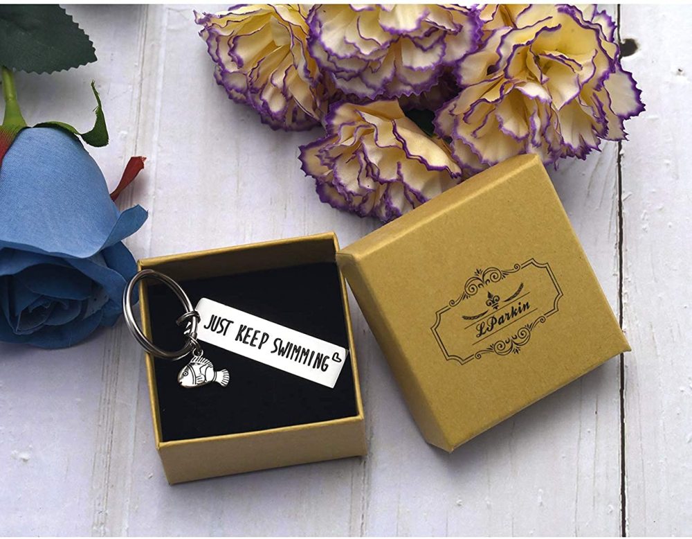 LParkin Keep Fucking Going Keychain Just Keep Swimming Key Chain Adult Encouragement Gift Best Friend Keep Going Key Ring