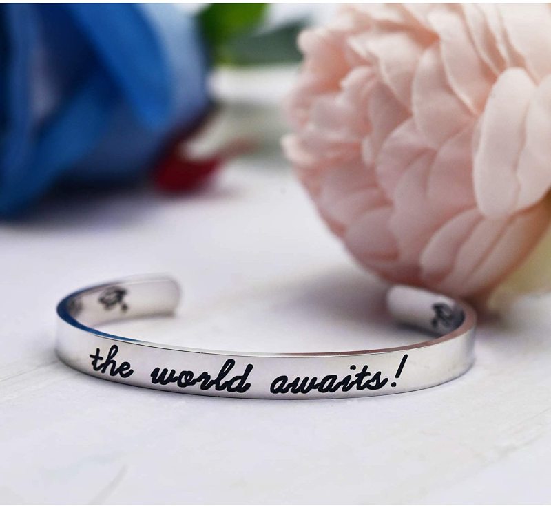 LParkin Graduation Gift for Him Her The World Awaits Bracelet Class of 2020 Cuff Inspirational Gifts for Women Gifts