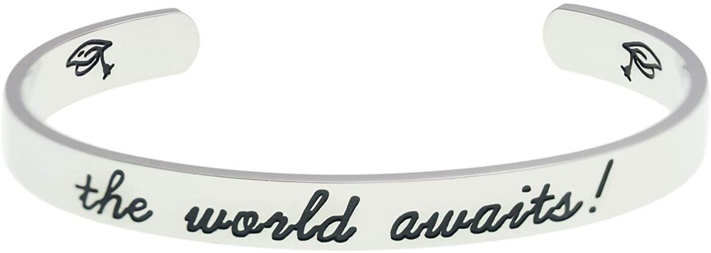 LParkin Graduation Gift for Him Her The World Awaits Bracelet Class of 2020 Cuff Inspirational Gifts for Women Gifts
