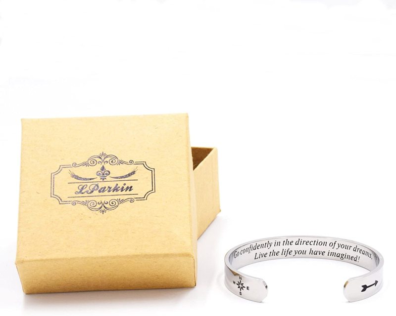 LParkin 2020 Graduation Gifts Have Courage and Be Kind Jewelry Go Confidently in The Direction of Your Dreams Cuff Bracelet Polished Finish Stainless