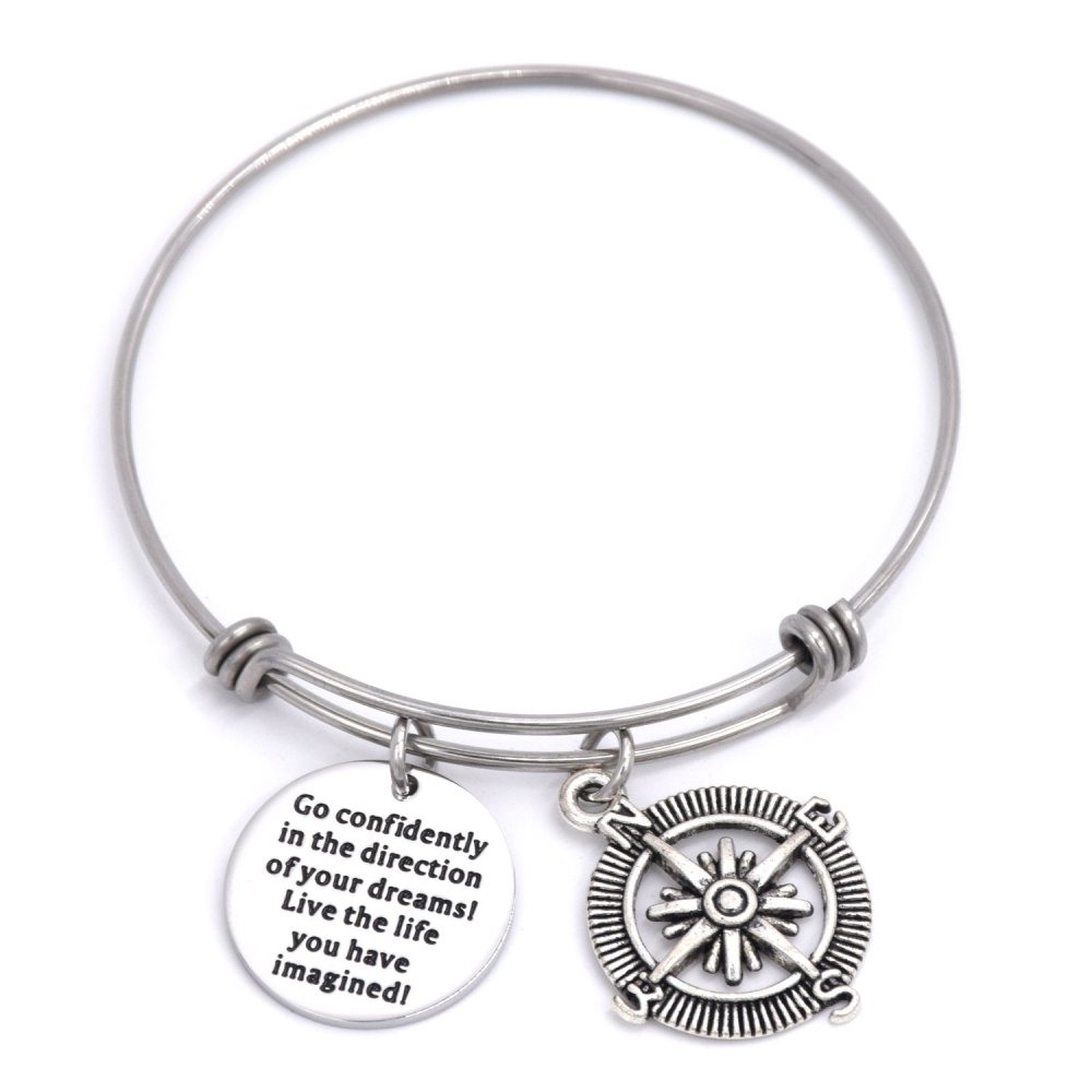 LParkin Class of 2020 Graduation Gift Go Confidently in The Direction of Your Dreams Compass Bangle Bracelet