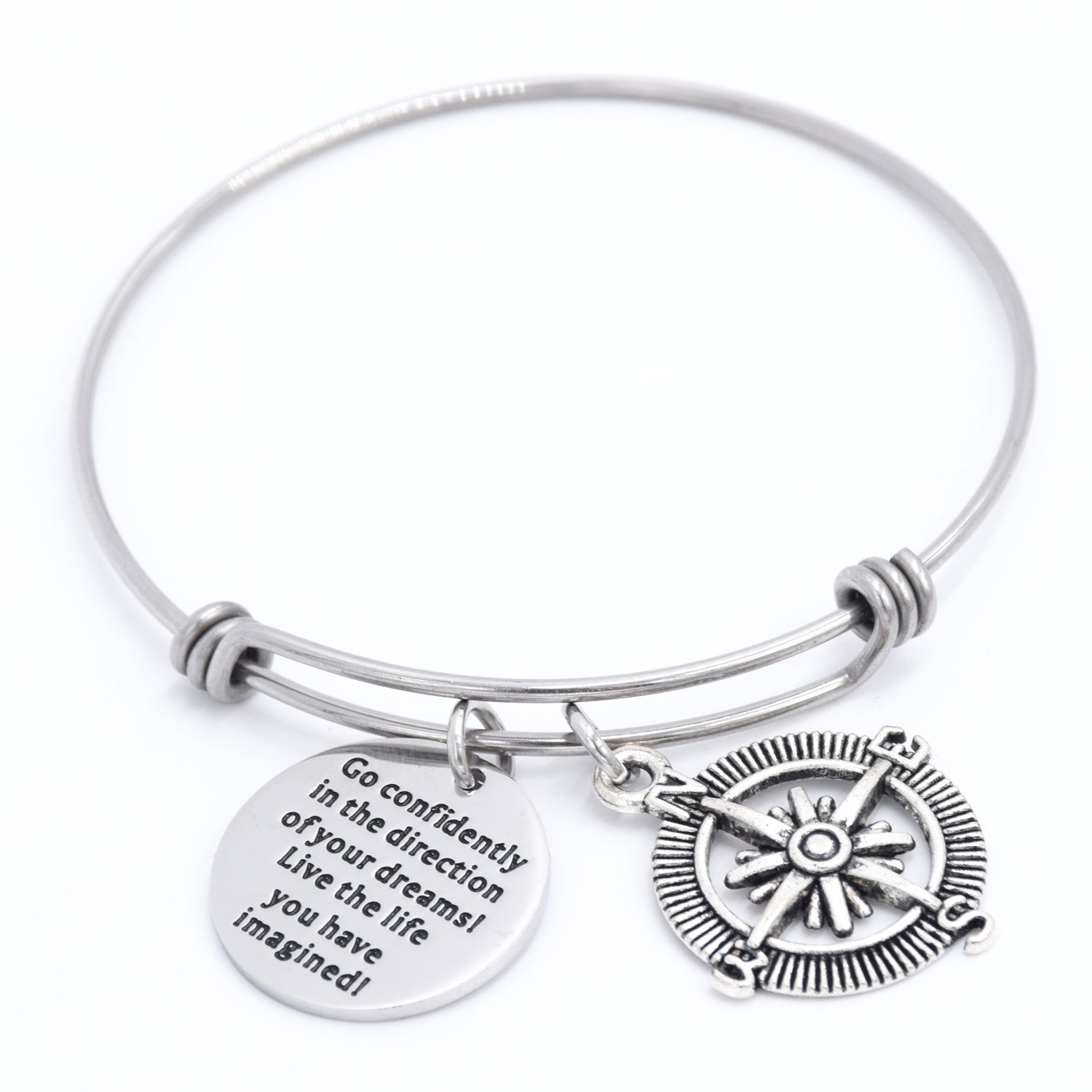 LParkin Class of 2020 Graduation Gift Go Confidently in The Direction of Your Dreams Compass Bangle Bracelet