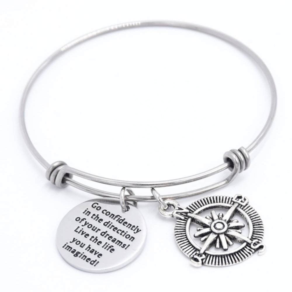 LParkin Class of 2020 Graduation Gift Go Confidently in The Direction of Your Dreams Compass Bangle Bracelet