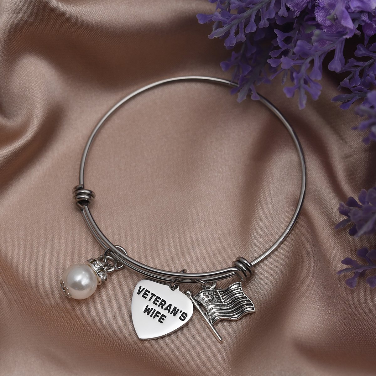 LParkin Veterans Wife Bracelet Gift Military Soldier's Wife Gift for Her Veterans Day Marines Wife Women Bangle Bracelets