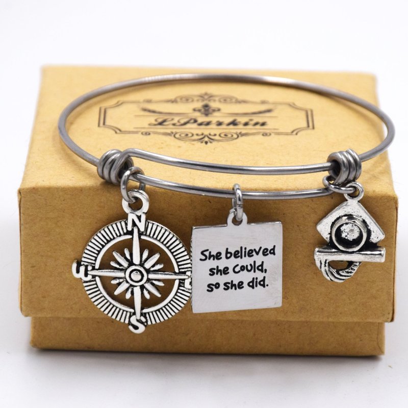 LParkin She Believed She Could So She Did Compass Graduation Bracelet Motivation Jewelry New Job Graduation Gift