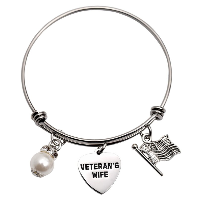 LParkin Veterans Wife Bracelet Gift Military Soldier's Wife Gift for Her Veterans Day Marines Wife Women Bangle Bracelets
