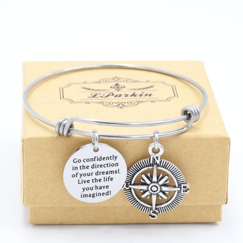 LParkin Class of 2020 Graduation Gift Go Confidently in The Direction of Your Dreams Compass Bangle Bracelet