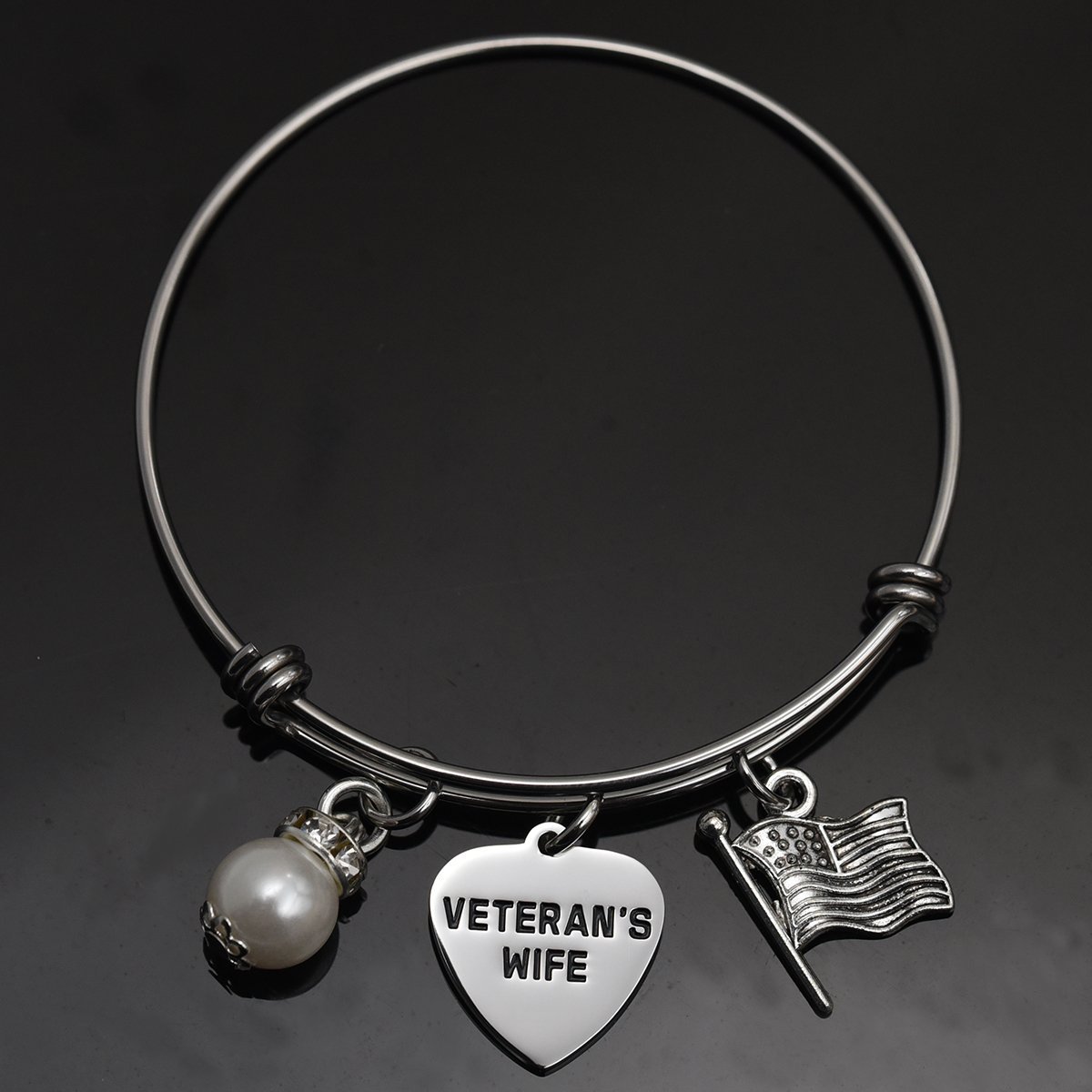 LParkin Veterans Wife Bracelet Gift Military Soldier's Wife Gift for Her Veterans Day Marines Wife Women Bangle Bracelets