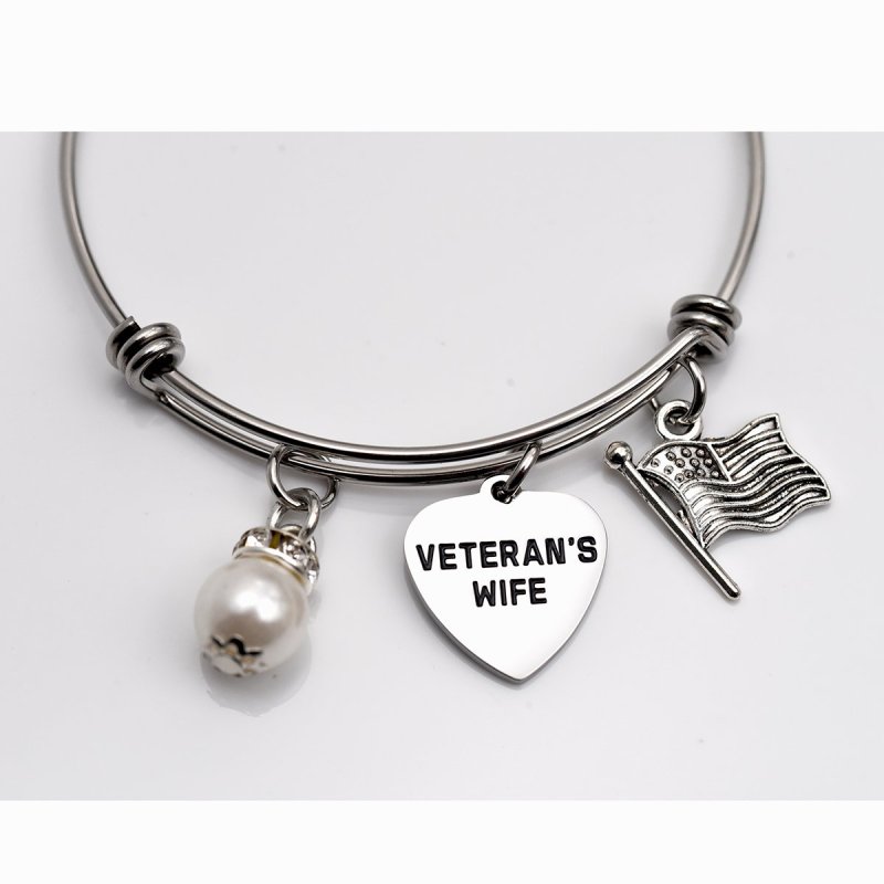 LParkin Veterans Wife Bracelet Gift Military Soldier's Wife Gift for Her Veterans Day Marines Wife Women Bangle Bracelets