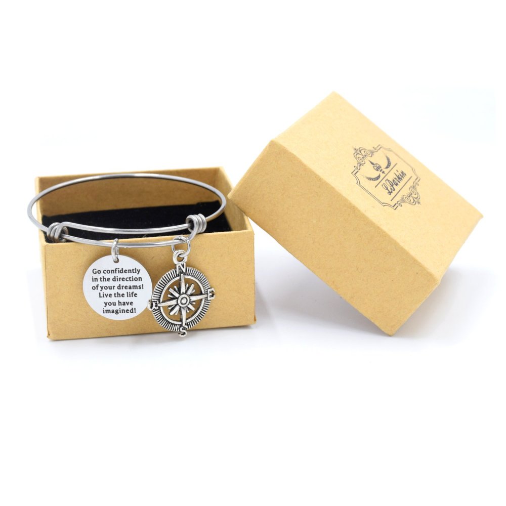 LParkin Class of 2020 Graduation Gift Go Confidently in The Direction of Your Dreams Compass Bangle Bracelet
