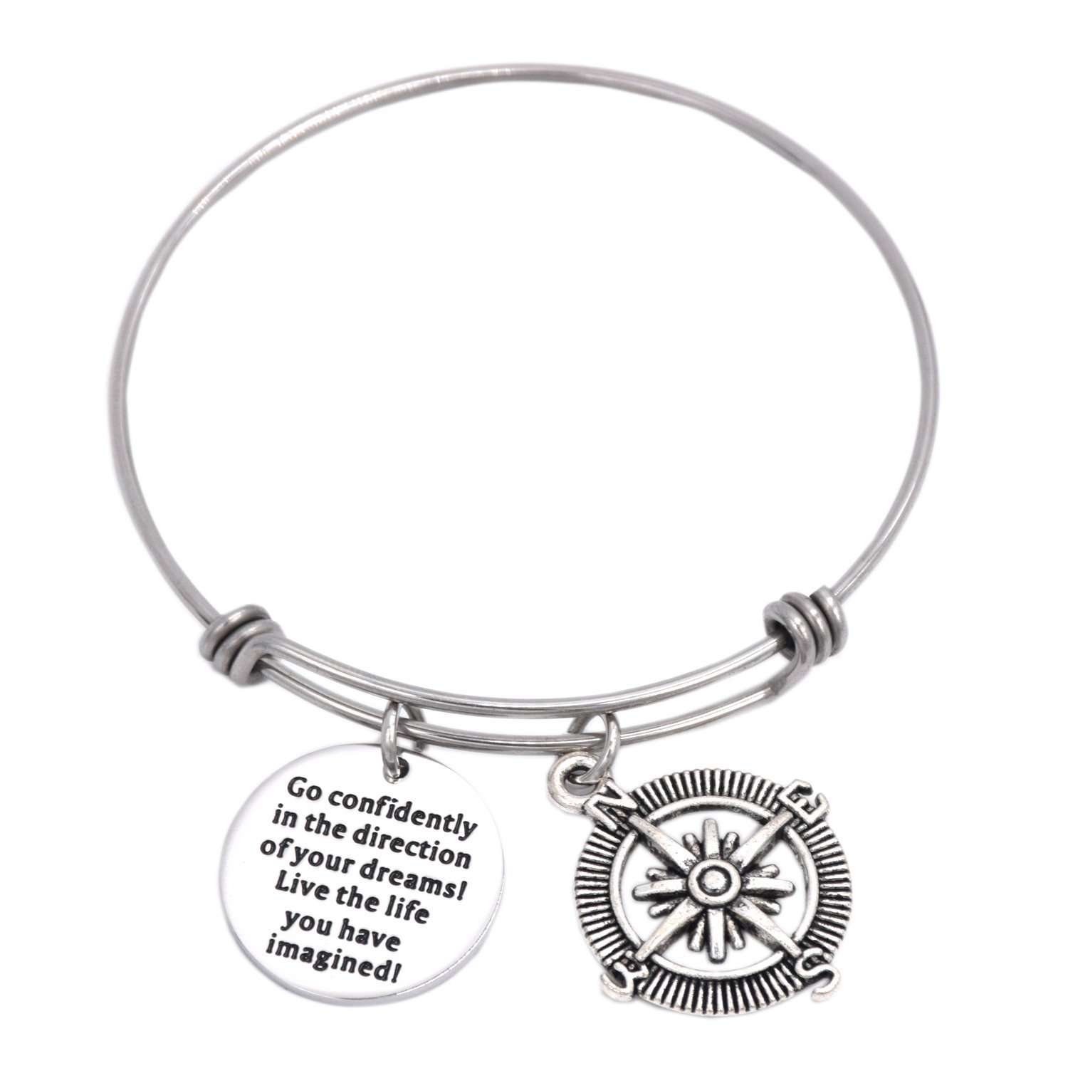 LParkin Class of 2020 Graduation Gift Go Confidently in The Direction of Your Dreams Compass Bangle Bracelet
