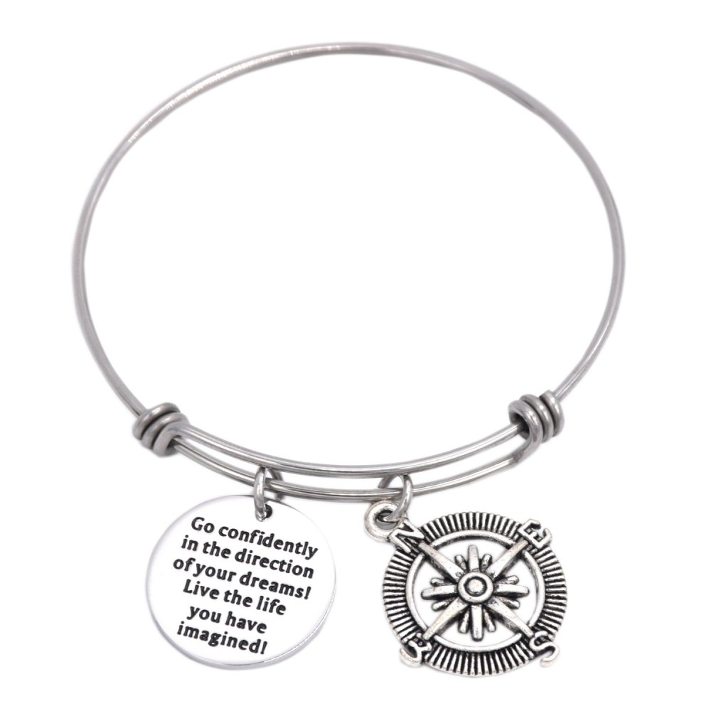 LParkin Class of 2020 Graduation Gift Go Confidently in The Direction of Your Dreams Compass Bangle Bracelet