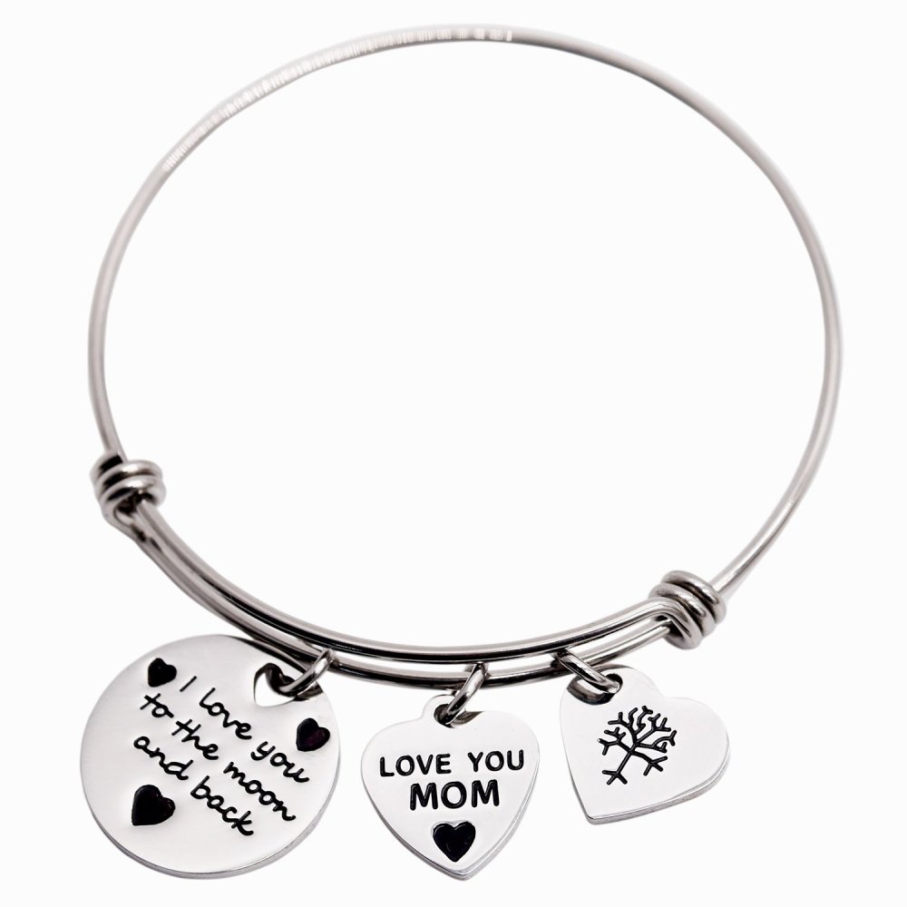 LParkin I Love You to The Moon and Back Cuff Bangle Bracelets for Mom Mothers Bracelet