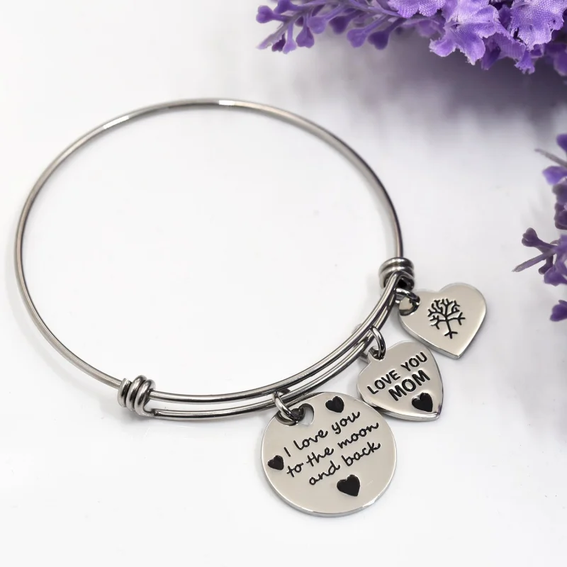 LParkin I Love You to The Moon and Back Cuff Bangle Bracelets for Mom Mothers Bracelet