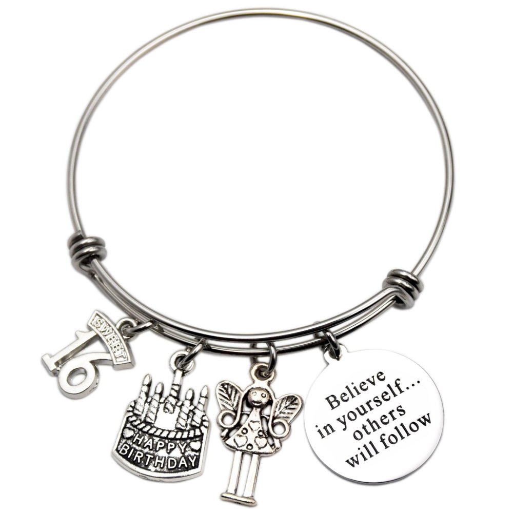 LParkin Sweet 16 Gifts for Girls 16th Birthday Gifts for Girls Gifts for Her Stainless Steel Expandable Bangle