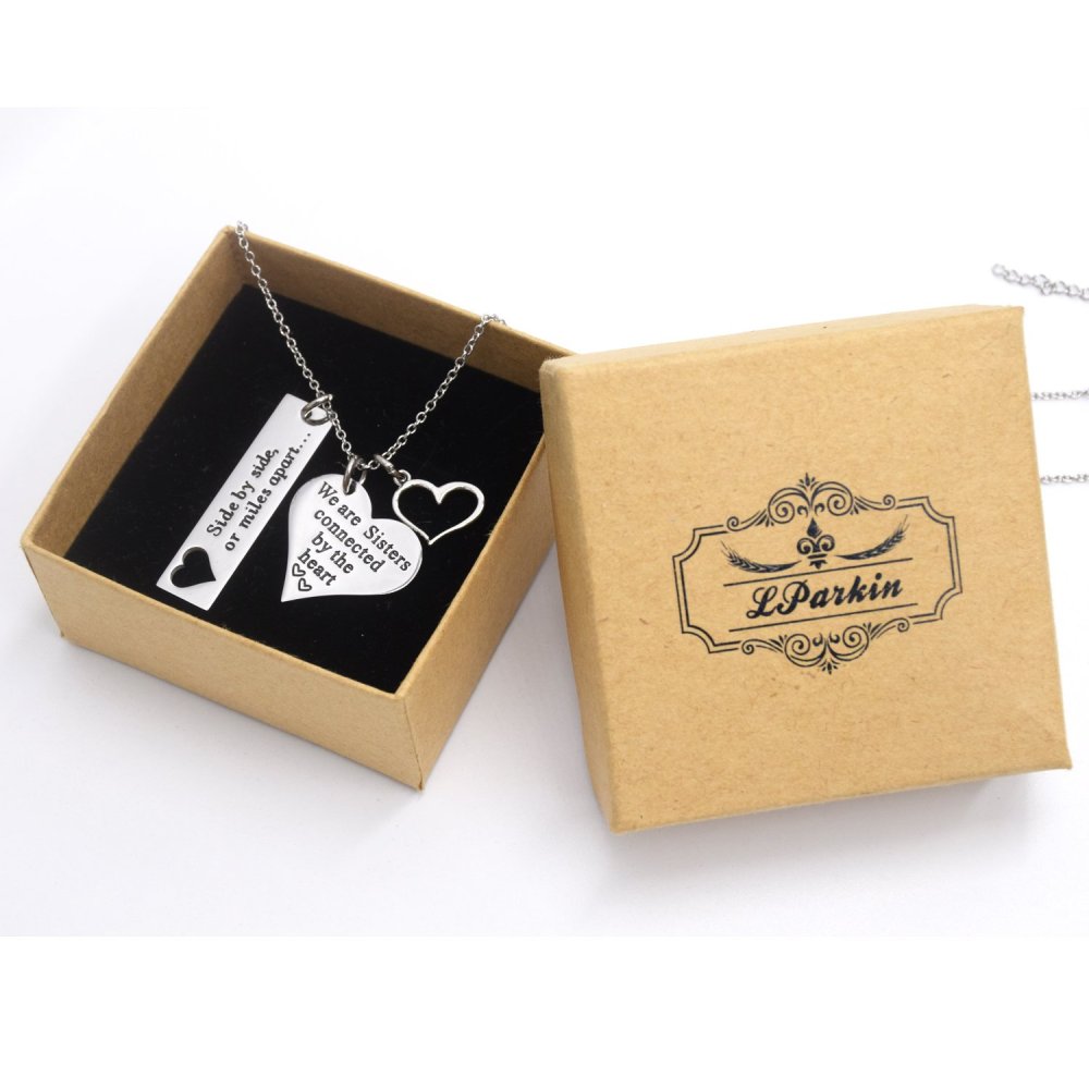 LParkin Sister Necklace Side by Side Or Miles Apart We are Sisters Connected by The Heart