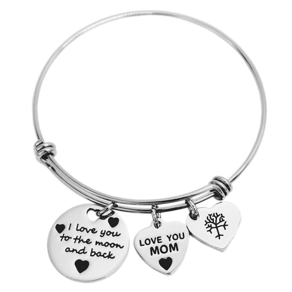 LParkin I Love You to The Moon and Back Cuff Bangle Bracelets for Mom Mothers Bracelet
